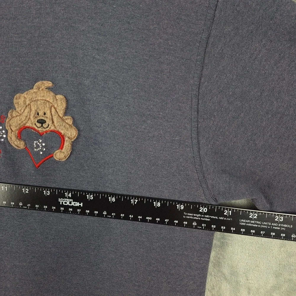 Vintage Womens Sweater Medium Blue‎ Dog Granny Cottage Sequin Country Sweatshirt